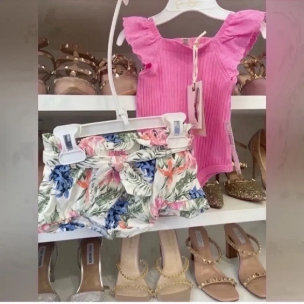 NWT Jessica Simpson Pink Tropical Short Set Size 0/3 M